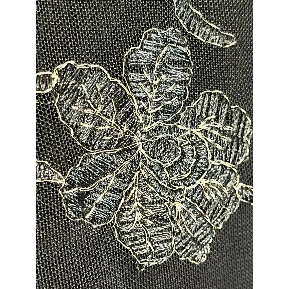 Retro Floral Mesh Top L Black Boho Western Indie Hippie Folk Preppy Classic Chic - Picture 5 of 11